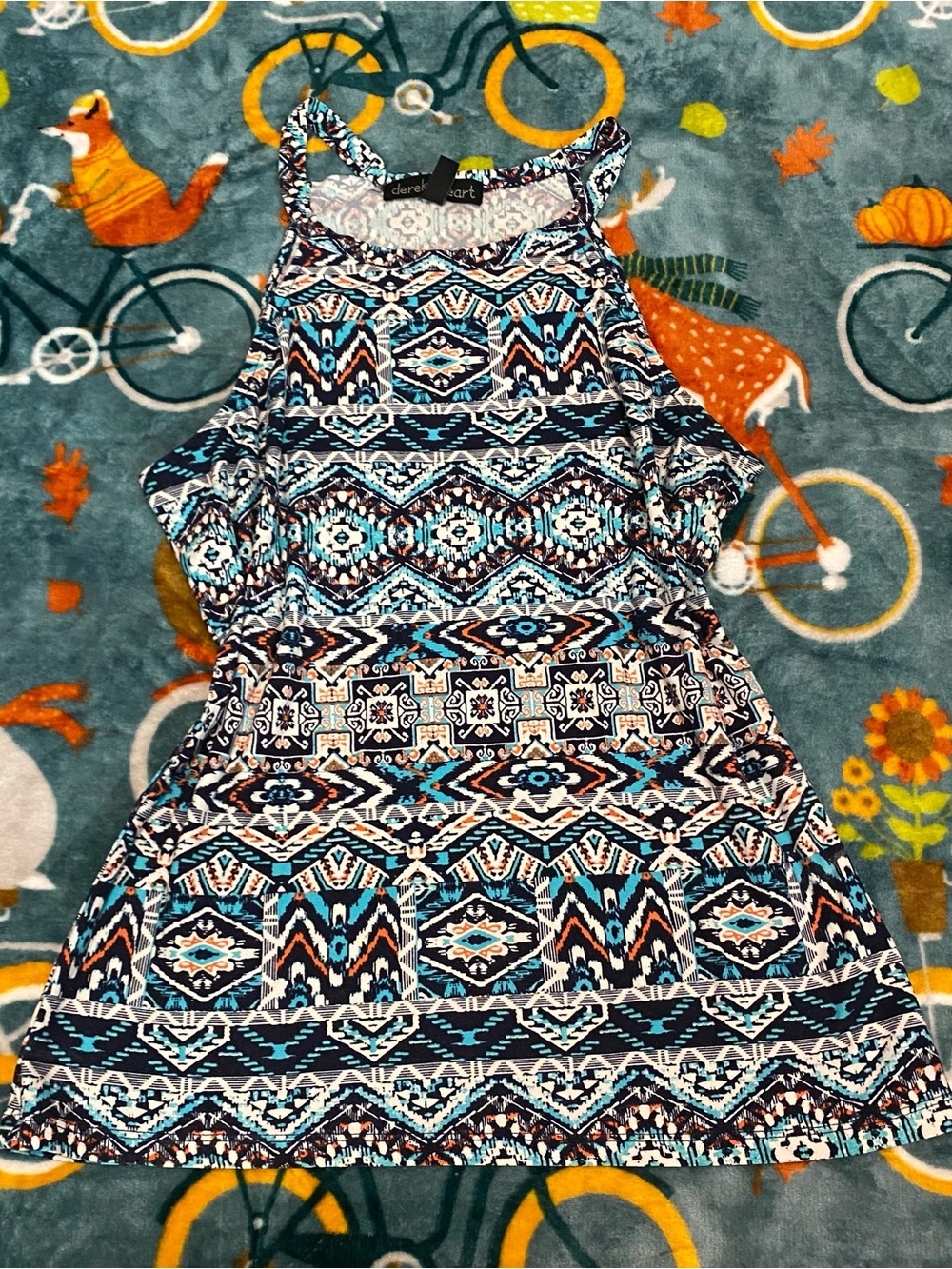 Y2K Aztec Geometric Print Halter Neck Tank Top Derek Heart - Women’s L